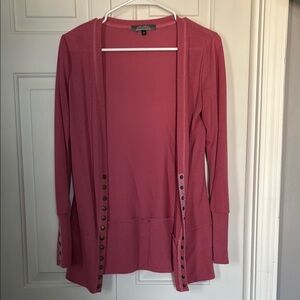 Pink Open Front Button-Trim Cardigan Sweater